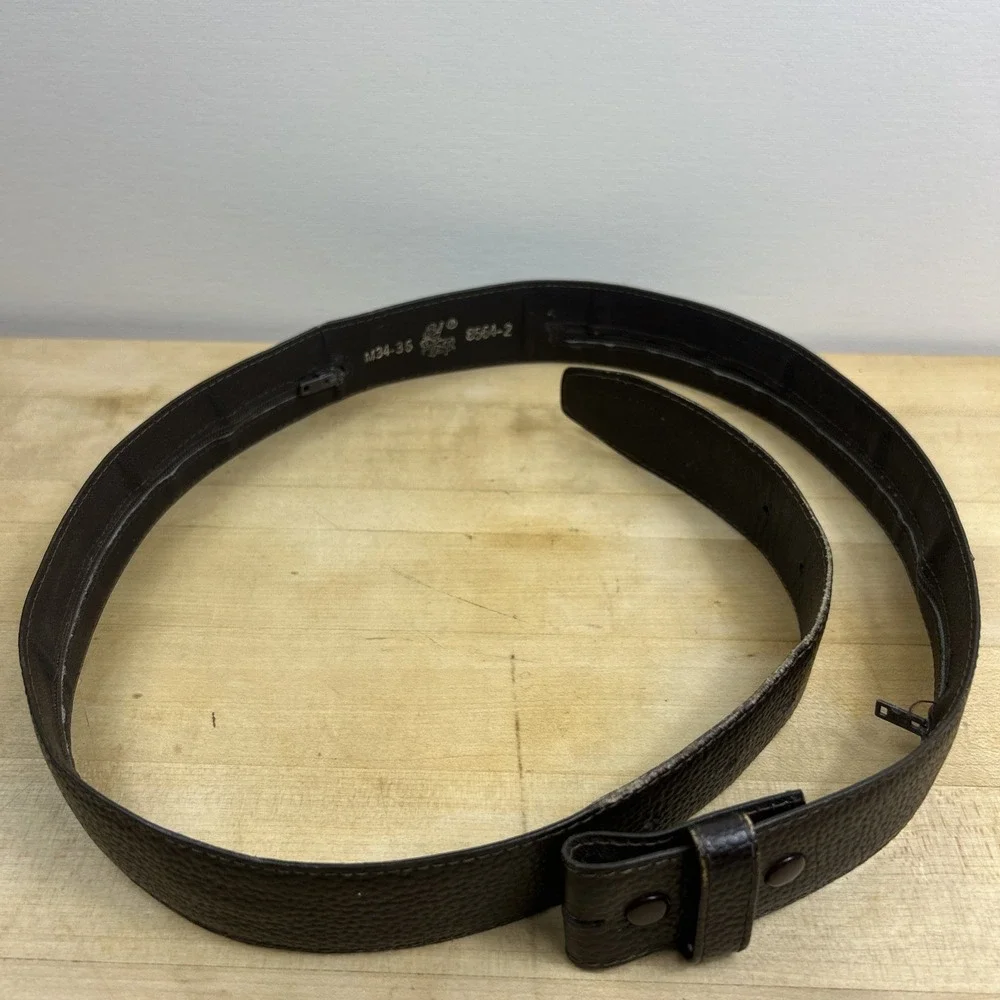 Handmade Top Grain Cowhide Belt‎ Inside Zipper Brown M34-35 No Buckle